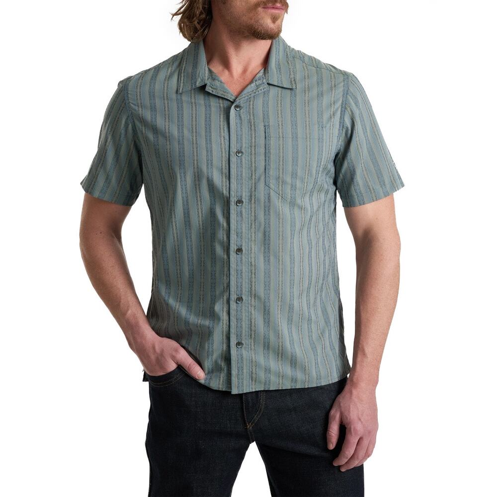 KUHL Men’s Bohemian Short Sleeve Shirt Shoreline Blue Size M UPF 30+ Style 7548